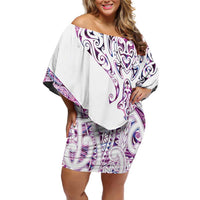 Mawhero Paua shell Kowhaiwhai Taniko Personalised Off Shoulder Short Dress Manta Ray Shark-Turtle Maori Tribal Style