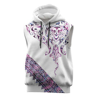 Mawhero Paua shell Kowhaiwhai Taniko Personalised Sleeveless Hoodie Manta Ray Shark-Turtle Maori Tribal Style