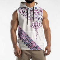 Mawhero Paua shell Kowhaiwhai Taniko Personalised Sleeveless Hoodie Manta Ray Shark-Turtle Maori Tribal Style