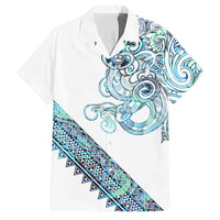 Kahui Whetu Paua shell Kowhaiwhai Taniko Personalised Family Matching Off The Shoulder Long Sleeve Dress and Hawaiian Shirt Taniwha Maori Tribal Style