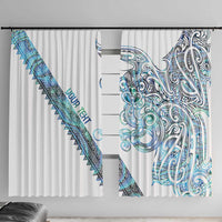 Kahui Whetu Paua shell Kowhaiwhai Taniko Personalised Window Curtain Taniwha Maori Tribal Style LT9 With Hooks Blue - Polynesian Pride
