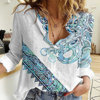Kahui Whetu Paua shell Kowhaiwhai Taniko Personalised Women Casual Shirt Taniwha Maori Tribal Style