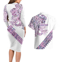 Mawhero Paua shell Kowhaiwhai Taniko Personalised Couples Matching Long Sleeve Bodycon Dress and Hawaiian Shirt Taniwha Maori Tribal Style