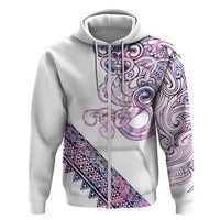 Mawhero Paua shell Kowhaiwhai Taniko Personalised Hoodie Taniwha Maori Tribal Style LT9 Zip Hoodie Pink - Polynesian Pride