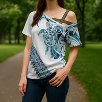 Kahui Whetu Paua shell Kowhaiwhai Taniko Personalised Cross Shoulder Shirt Turtle Tattoo Maori Tribal Style