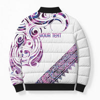 Mawhero Paua shell Kowhaiwhai Taniko Personalised Bomber Puffer Jacket Turtle Tattoo Maori Tribal Style LT9 - Polynesian Pride