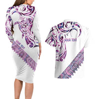 Mawhero Paua shell Kowhaiwhai Taniko Personalised Couples Matching Long Sleeve Bodycon Dress and Hawaiian Shirt Turtle Tattoo Maori Tribal Style