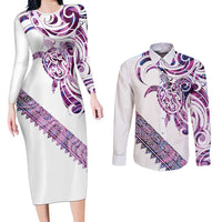 Mawhero Paua shell Kowhaiwhai Taniko Personalised Couples Matching Long Sleeve Bodycon Dress and Long Sleeve Button Shirt Turtle Tattoo Maori Tribal Style