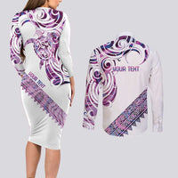 Mawhero Paua shell Kowhaiwhai Taniko Personalised Couples Matching Long Sleeve Bodycon Dress and Long Sleeve Button Shirt Turtle Tattoo Maori Tribal Style