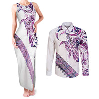 Mawhero Paua shell Kowhaiwhai Taniko Personalised Couples Matching Tank Maxi Dress and Long Sleeve Button Shirt Turtle Tattoo Maori Tribal Style