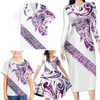 Mawhero Paua shell Kowhaiwhai Taniko Personalised Family Matching Long Sleeve Bodycon Dress and Hawaiian Shirt Turtle Tattoo Maori Tribal Style