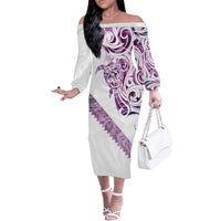 Mawhero Paua shell Kowhaiwhai Taniko Personalised Family Matching Off The Shoulder Long Sleeve Dress and Hawaiian Shirt Turtle Tattoo Maori Tribal Style