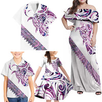 Mawhero Paua shell Kowhaiwhai Taniko Personalised Family Matching Off Shoulder Maxi Dress and Hawaiian Shirt Turtle Tattoo Maori Tribal Style
