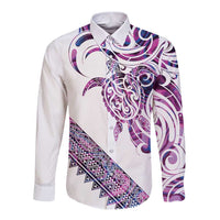 Mawhero Paua shell Kowhaiwhai Taniko Personalised Long Sleeve Button Shirt Turtle Tattoo Maori Tribal Style
