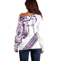 Mawhero Paua shell Kowhaiwhai Taniko Personalised Off Shoulder Sweater Turtle Tattoo Maori Tribal Style