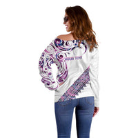 Mawhero Paua shell Kowhaiwhai Taniko Personalised Off Shoulder Sweater Turtle Tattoo Maori Tribal Style