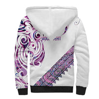 Mawhero Paua shell Kowhaiwhai Taniko Personalised Sherpa Hoodie Turtle Tattoo Maori Tribal Style