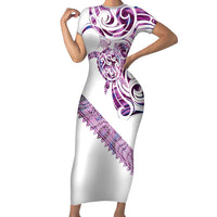 Mawhero Paua shell Kowhaiwhai Taniko Personalised Short Sleeve Bodycon Dress Turtle Tattoo Maori Tribal Style