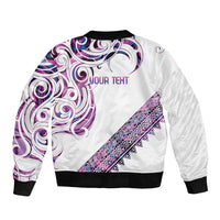 Mawhero Paua shell Kowhaiwhai Taniko Personalised Sleeve Zip Bomber Jacket Turtle Tattoo Maori Tribal Style