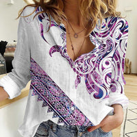 Mawhero Paua shell Kowhaiwhai Taniko Personalised Women Casual Shirt Turtle Tattoo Maori Tribal Style