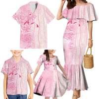 Breast Cancer Awareness Family Matching Mermaid Dress and Hawaiian Shirt Maile Pikake Lokelani Crown Flower Lei Inspired