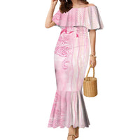 Breast Cancer Awareness Family Matching Mermaid Dress and Hawaiian Shirt Maile Pikake Lokelani Crown Flower Lei Inspired
