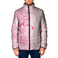 Breast Cancer Awareness Padded Jacket Maile Pikake Lokelani Crown Flower Lei Inspired
