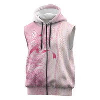 Breast Cancer Awareness Sleeveless Zip Hoodie Maile Pikake Lokelani Crown Flower Lei Inspired