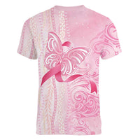 Breast Cancer Awareness Women V-Neck T-Shirt Maile Pikake Lokelani Crown Flower Lei Inspired