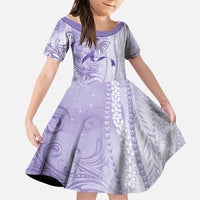 Epilepsy Awareness Family Matching Off The Shoulder Long Sleeve Dress and Hawaiian Shirt Maile Pikake Lokelani Crown Flower Lei Inspired LT9 Daughter's Dress Purple - Polynesian Pride