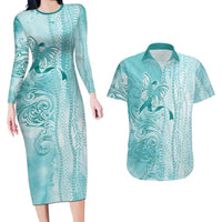 PTSD Awareness Couples Matching Long Sleeve Bodycon Dress and Hawaiian Shirt Maile Pikake Lokelani Crown Flower Lei Inspired