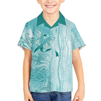 PTSD Awareness Family Matching Mermaid Dress and Hawaiian Shirt Maile Pikake Lokelani Crown Flower Lei Inspired LT9 Son's Shirt Teal - Polynesian Pride