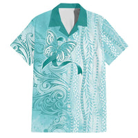 PTSD Awareness Family Matching Off Shoulder Short Dress and Hawaiian Shirt Maile Pikake Lokelani Crown Flower Lei Inspired LT9 Dad's Shirt - Short Sleeve Teal - Polynesian Pride