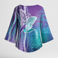 Suicide Prevention Awareness Kimono Sleeve Blouse Maile Pikake Lokelani Crown Flower Lei Inspired