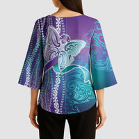 Suicide Prevention Awareness Kimono Sleeve Blouse Maile Pikake Lokelani Crown Flower Lei Inspired