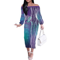 Suicide Prevention Awareness Off The Shoulder Long Sleeve Dress Maile Pikake Lokelani Crown Flower Lei Inspired