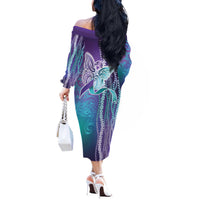 Suicide Prevention Awareness Off The Shoulder Long Sleeve Dress Maile Pikake Lokelani Crown Flower Lei Inspired