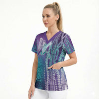 Suicide Prevention Awareness Scrub Top Maile Pikake Lokelani Crown Flower Lei Inspired