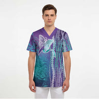 Suicide Prevention Awareness Scrub Top Maile Pikake Lokelani Crown Flower Lei Inspired