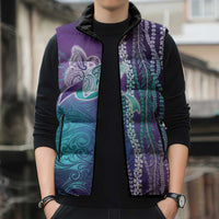 Suicide Prevention Awareness Sleeveless Puffer Jacket Maile Pikake Lokelani Crown Flower Lei Inspired