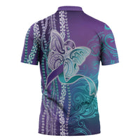 Suicide Prevention Awareness Zipper Polo Shirt Maile Pikake Lokelani Crown Flower Lei Inspired