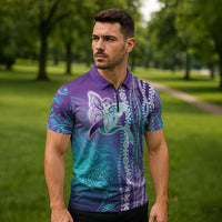 Suicide Prevention Awareness Zipper Polo Shirt Maile Pikake Lokelani Crown Flower Lei Inspired