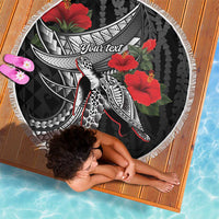 Hawaiian Honu Personalized Beach Blanket Black Tribal Hook Pattern LT9 - Polynesian Pride