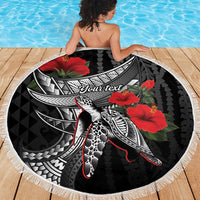 Hawaiian Honu Personalized Beach Blanket Black Tribal Hook Pattern LT9 - Polynesian Pride