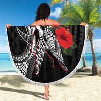 Hawaiian Honu Personalized Beach Blanket Black Tribal Hook Pattern LT9 - Polynesian Pride