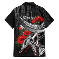Hawaiian Honu Personalized Family Matching Short Sleeve Bodycon Dress and Hawaiian Shirt Black Tribal Hook Pattern LT9 - Polynesian Pride