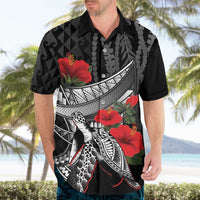 Hawaiian Honu Personalized Hawaiian Shirt Black Tribal Hook Pattern