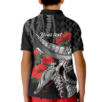 Hawaiian Honu Personalized Kid Polo Shirt Black Tribal Hook Pattern