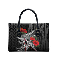 Hawaiian Honu Personalized Leather Bag Black Tribal Hook Pattern