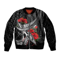 Hawaiian Honu Personalized Sleeve Zip Bomber Jacket Black Tribal Hook Pattern LT9 Unisex Black - Polynesian Pride
